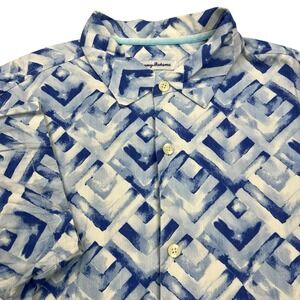 Tommy Bahama Mens Shirt Size XL Blue White Abstract Geometric Pattern‎